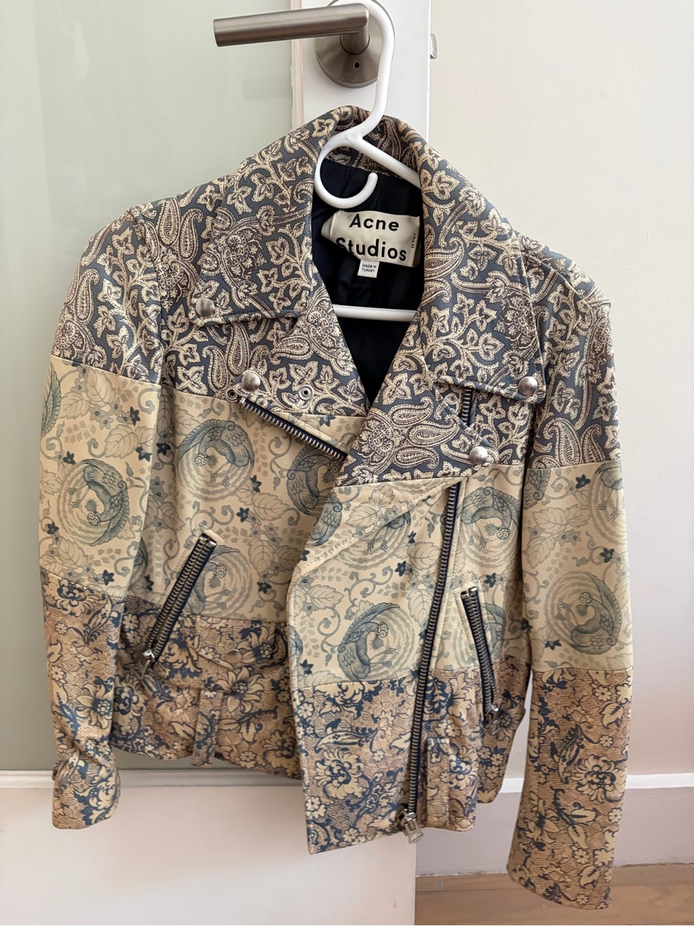 Acne Patchwork Paisley Moto Jacket - Beige & Blue